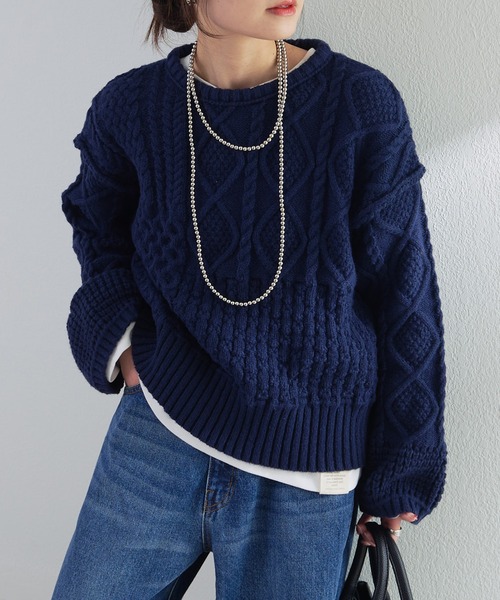 pual ce cin ニット セーター ミックスケーブルニットプルオーバー