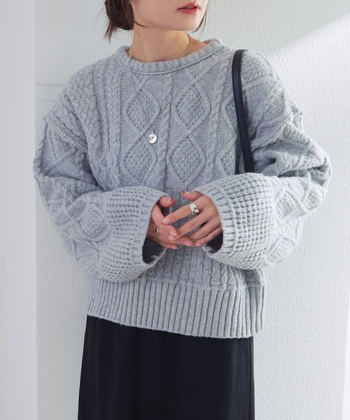 pual ce cin ニット セーター ミックスケーブルニットプルオーバー