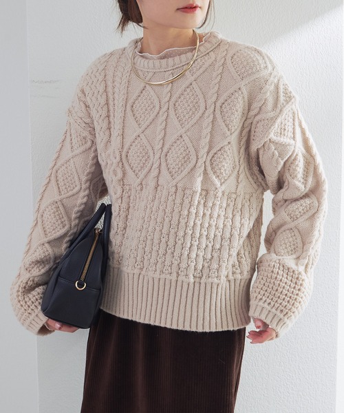 pual ce cin ニット セーター ミックスケーブルニットプルオーバー