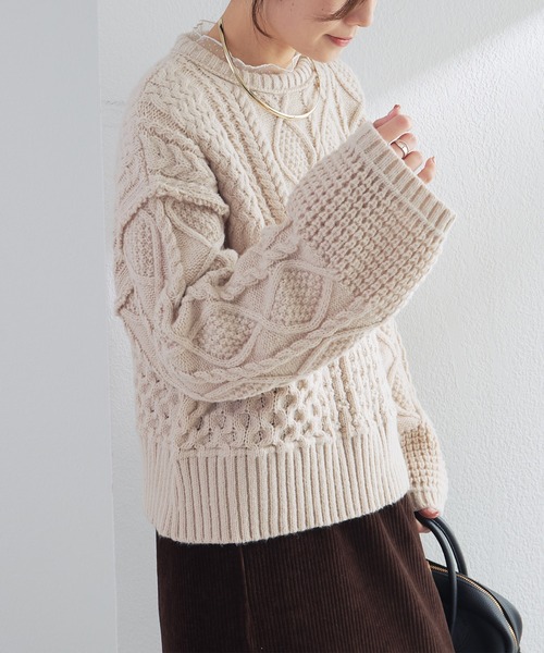 pual ce cin ニット セーター ミックスケーブルニットプルオーバー