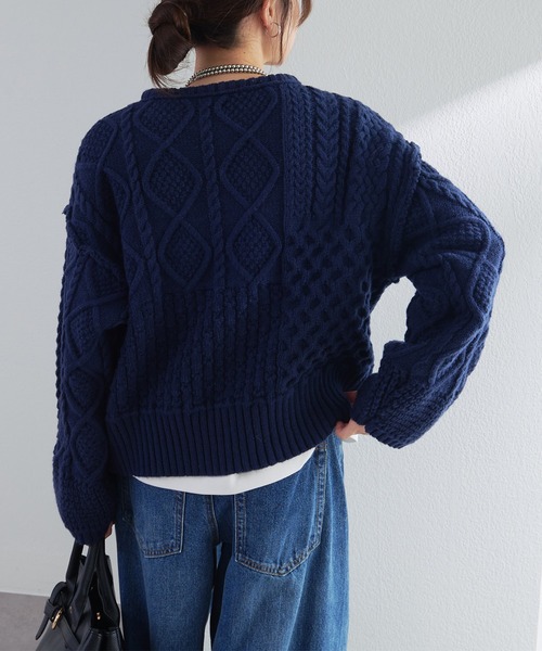 pual ce cin ニット セーター ミックスケーブルニットプルオーバー