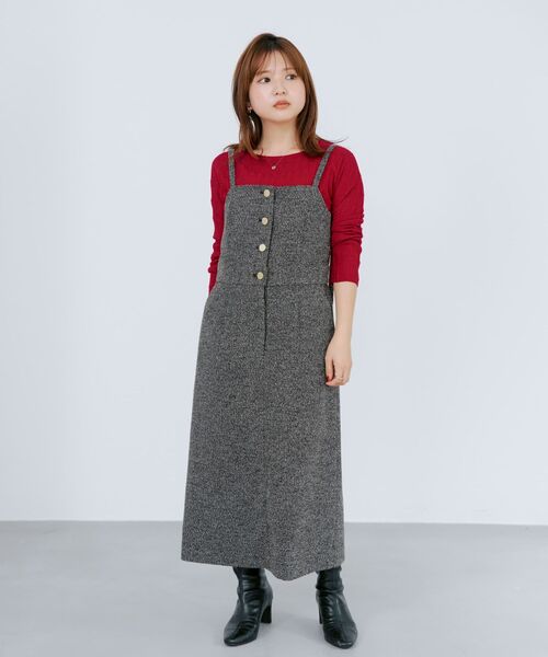 ジャンパースカート ゴールドボタンツイードジャンパースカート 「低
