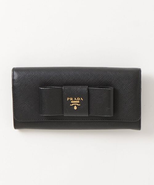 PRADA リボン付き ブラック 長財布 PRADA（プラダ） サフィアーノ リボン 二つ折り 長財布 - ブラック