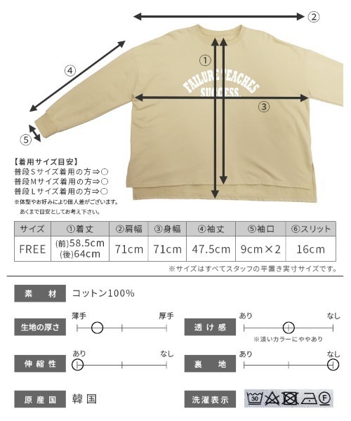 「reca」 長袖カットソー FREE オートミール レディース_画像3