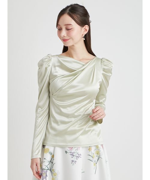 tシャツ 「洗える」カシュクールグロッシーカットトップス レディースの画像