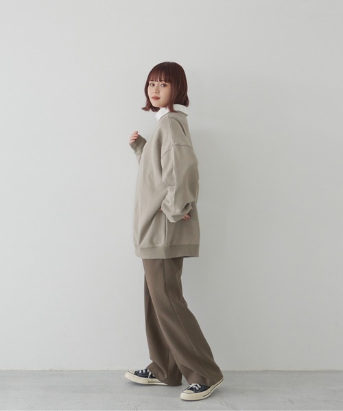 「flaner」 スウェットカットソー MEDIUM カーキ レディース_画像2