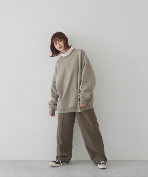 「flaner」 スウェットカットソー MEDIUM カーキ レディース_画像3
