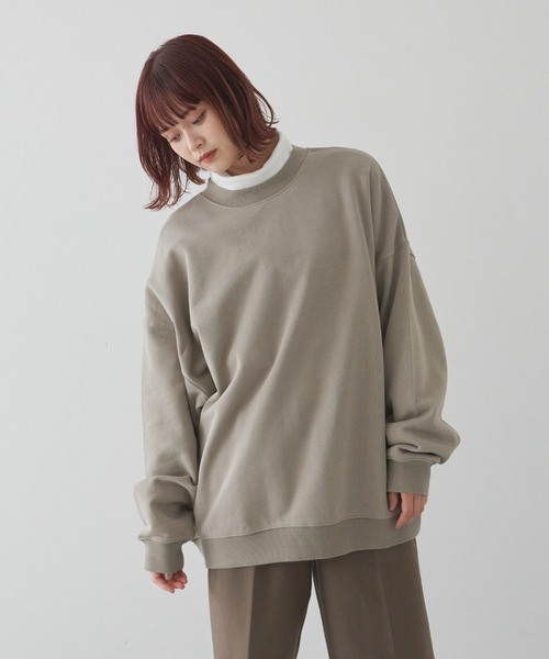 「flaner」 スウェットカットソー MEDIUM カーキ レディース_画像4