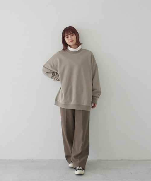 「flaner」 スウェットカットソー MEDIUM カーキ レディース_画像5