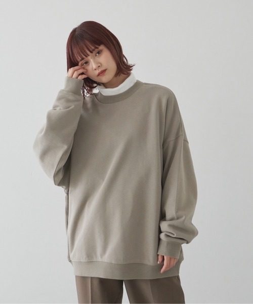 「flaner」 スウェットカットソー MEDIUM カーキ レディース_画像6