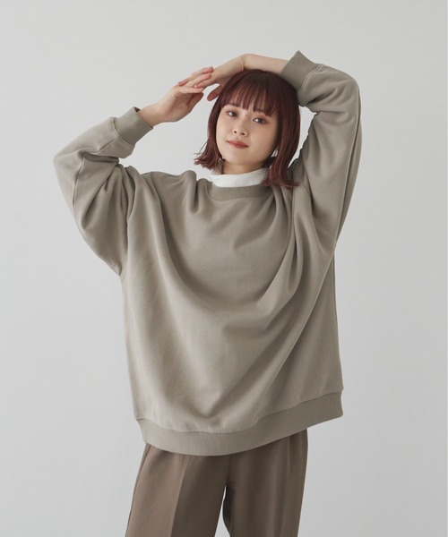「flaner」 スウェットカットソー MEDIUM カーキ レディース_画像8