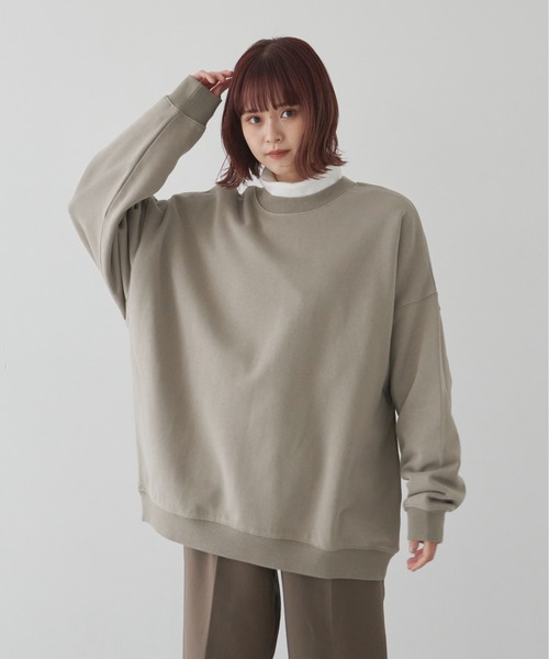 「flaner」 スウェットカットソー MEDIUM カーキ レディース_画像9