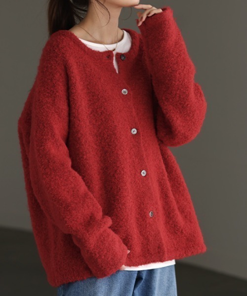 「HUG.U」 ニットカーディガン FREE レッド レディース_画像9