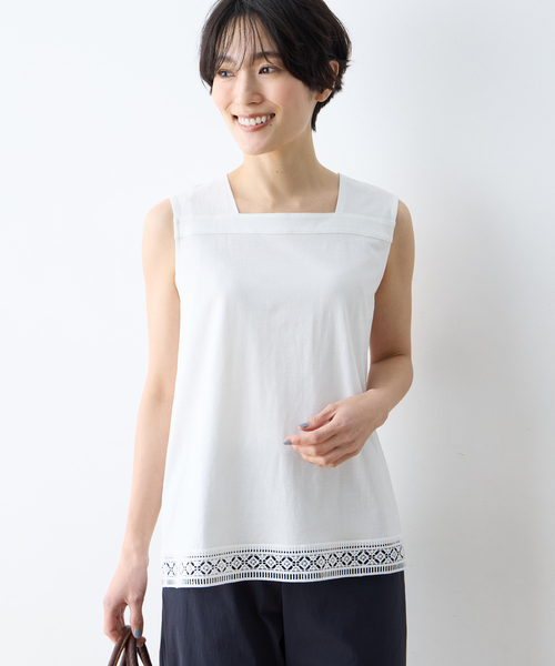 Ade 裾レースタンクトップ　ホワイト　フリーサイズ DECOY SINCE 1981 tシャツ 「ひやさらコットン」裾レースタンクトップ