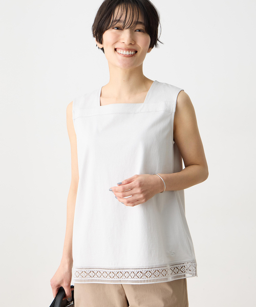 Ade 裾レースタンクトップ　ホワイト　フリーサイズ DECOY SINCE 1981 tシャツ 「ひやさらコットン」裾レースタンクトップ