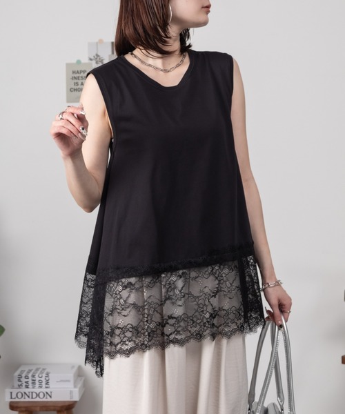 RCD tシャツ ノースリーブ 裾レースチュニック レディース : ZOZOTOWN