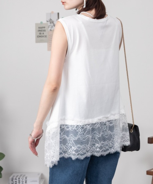 RCD tシャツ ノースリーブ 裾レースチュニック レディース : ZOZOTOWN