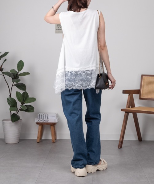 RCD tシャツ ノースリーブ 裾レースチュニック レディース : ZOZOTOWN