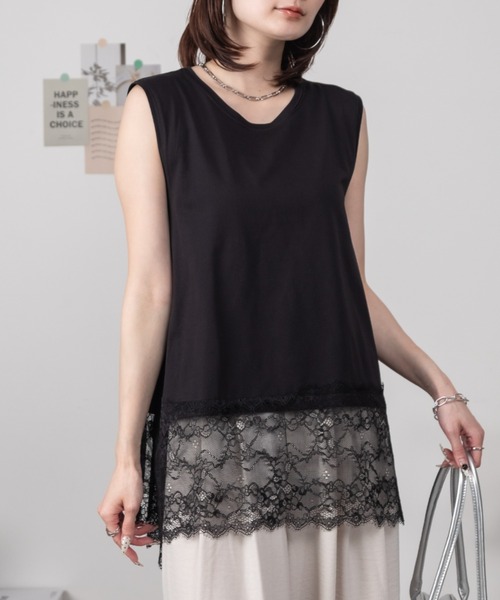 RCD tシャツ ノースリーブ 裾レースチュニック レディース : ZOZOTOWN