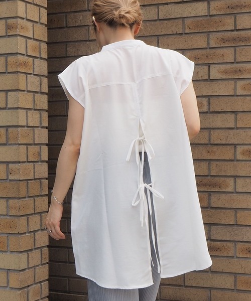 シャツ ブラウス ss 後ろリボンバンドカラーノースリブラウス Zozotown Paypayモール店 通販 Paypayモール