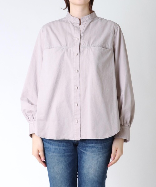 Jines（ジネス） ブラウス シャツ パール釦スリットネックシャツ