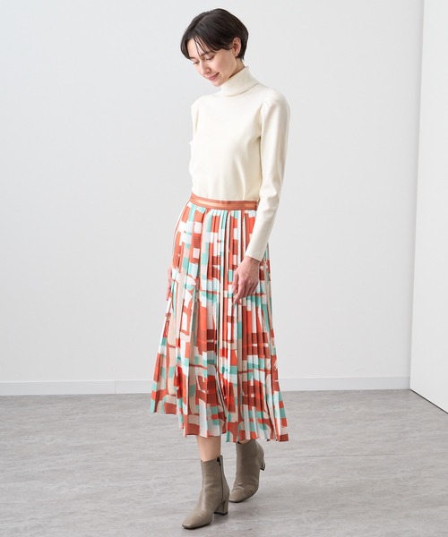 ★アナイ★美品　ラインプリントフラワータックスカート　38 ANAYI サテンフラワープリント タックスカート 38 【公式通販】