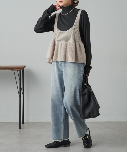 pual ce cin ニット リブ×畦ニットビスチェ レディース