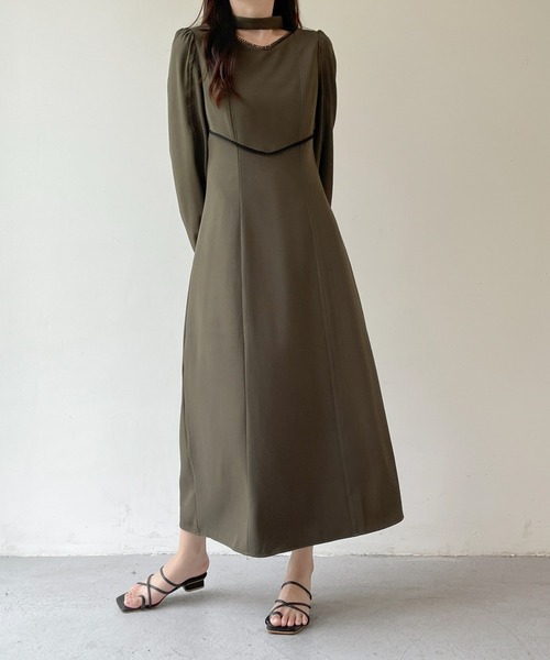 emi+ ワンピース ピコレースパイピングカットアウトワンピース