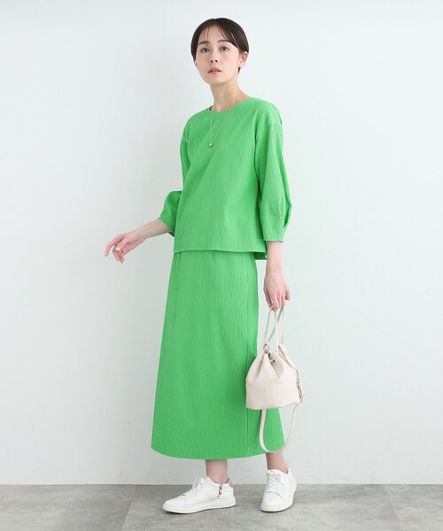 INDIVI スカート 「洗える／SETUP可能」ストライプジャカード