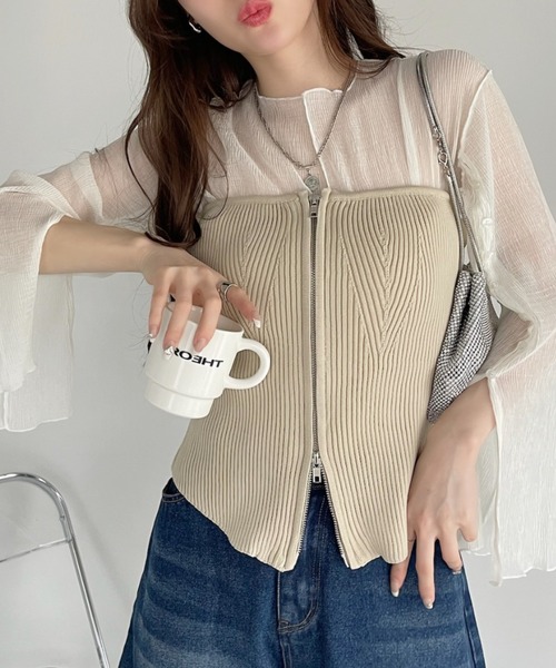 Ada. ベスト ジレ 夏 Wジップ ニット ビスチェ レディース : ZOZOTOWN