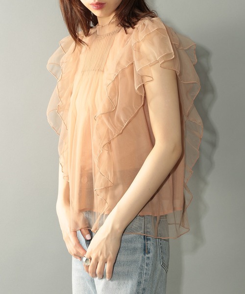 ブラウス シャツ ドビードット裾フリルノースリーブシアーブラウス レディース MAISON BREEZE reveur ブラウス シャツ 「MAISON reveur