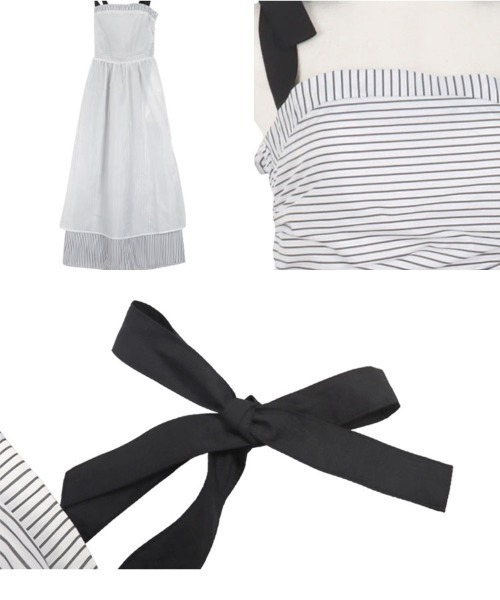 ワンピース Ribbon Fit Tiered Sweat Onepiece KOBE LETTUCE（神戸レタス） ワンピース ショルダーリボンストライプ