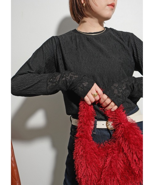tシャツ ワッシャーリブ異素材TOPS レディース