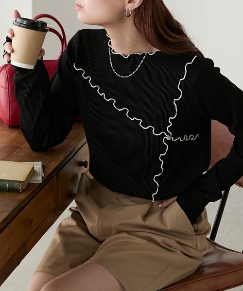 BONLECILL（ボンルシール） tシャツ 配色メロープリーツリブインナー