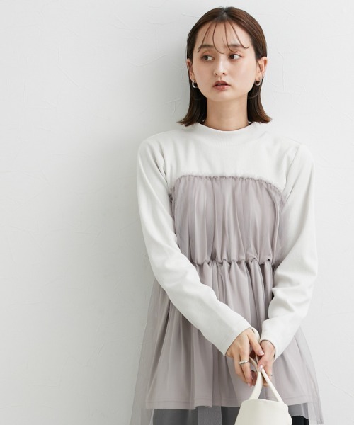 チュールキャミドッキングトップス ニッセン tシャツ チュールキャミソールドッキングプルオーバー