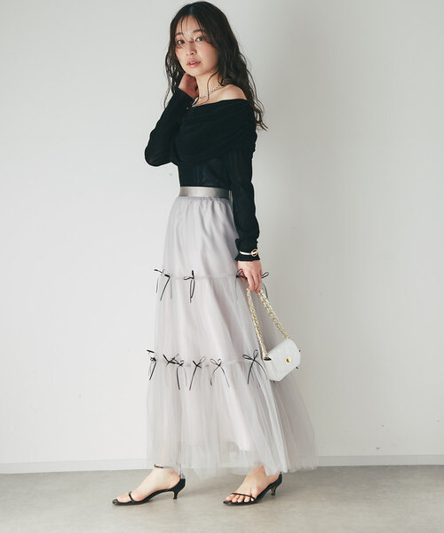 【女子力UP】フロッキーチュールオフショルカットソー La boutique BonBon｜【女子力UP・再入荷】フロッキーチュール
