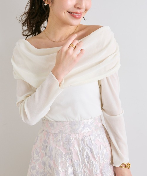 tシャツ 「女子力UP・再入荷」フロッキーチュールオフショルカットソー レディース