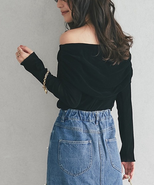 tシャツ 「女子力UP・再入荷」フロッキーチュールオフショルカットソー レディース La boutique Bonbon tシャツ 「女子力UP・再入荷」フロッキー