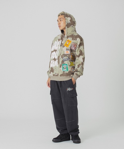 立体ロゴ ジップフーディ M〜2XL ドロップショルダー XLARGE パーカー MULTI LOGO ZIP UP HOODED SWEATSHIRT メンズ