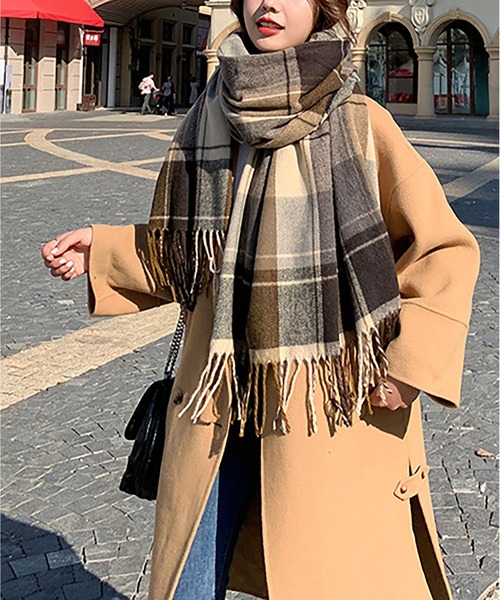 BLANC FICELLE マフラー ストール ボリューム あったか チェックマフラ