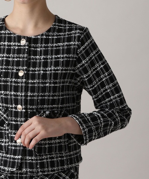 オシャレ フラワー ブラックカラー  ツイードジャケット trim_ofcrs_item045daa6cf41011e
