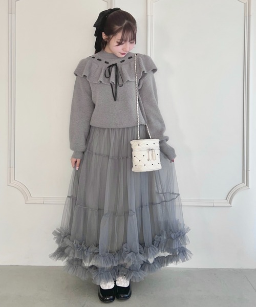 Loueme ニット セーター フリルリボンニットプルオーバー レディース