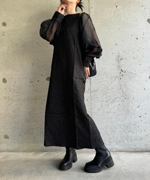 willfully ノースリーブジャガードワンピース&オーガンジーリボンタイop WILLFULLY（ウィルフリー）の「no sleeve jacquard OP & organdy