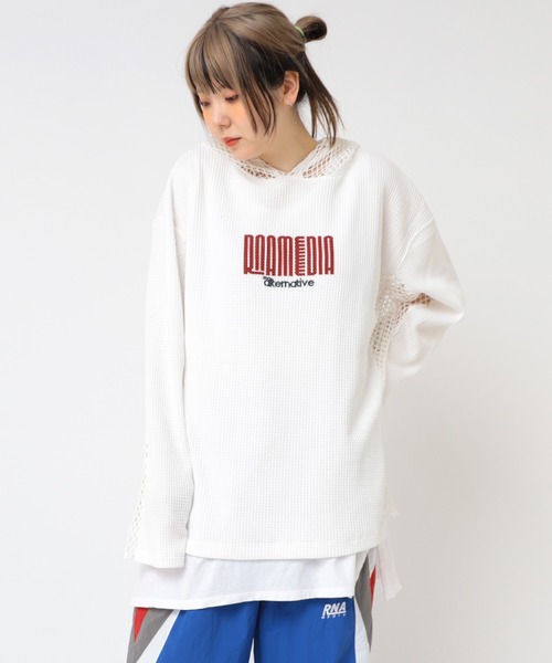 パーカー M2386 メッシュ＆ワッフルフーディー レディース