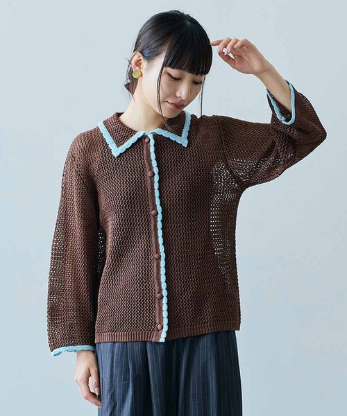 カーディガン ＭＥＤＥ１９Ｆ　配色遣いのニットシャツ レディース