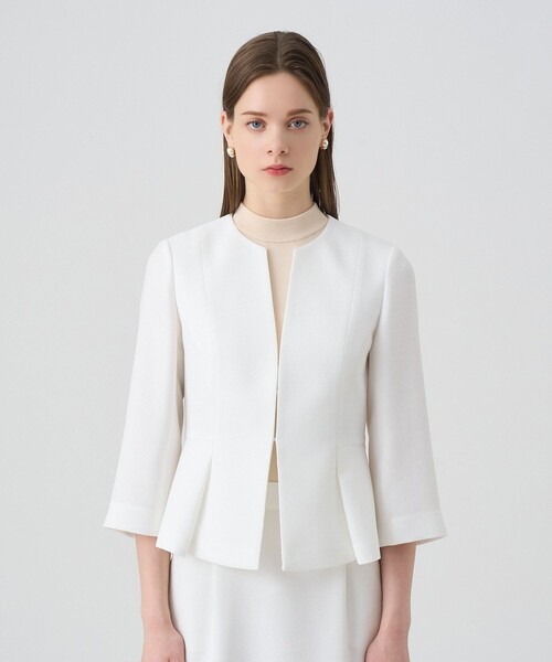 ANAYIアナイ｜ホワイト ノーカラーペプラムジャケット ANAYI（アナイ） ジャケット ノーカラージャケット 「セットアップ対応