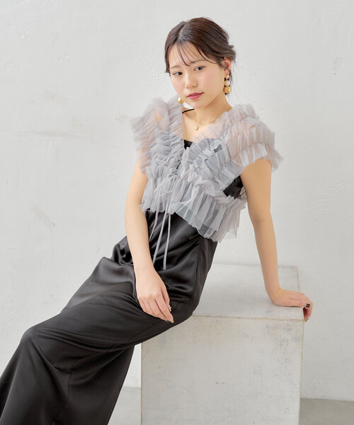 Chico ワンピース 「SALON by Chico」チュールベスト+キャミ