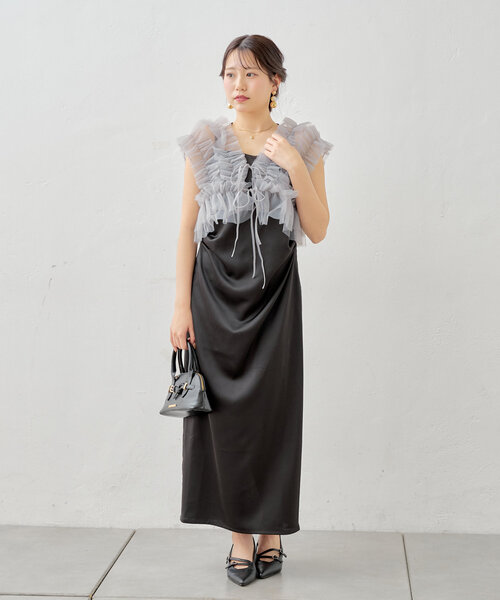 Chico チュールベスト+キャミワンピースセット Chico ワンピース 「SALON by Chico」チュールベスト+キャミ