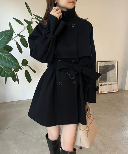 「one after another NICE CLAUP」 ピーコート FREE ホワイト×ブラック レディース_画像2