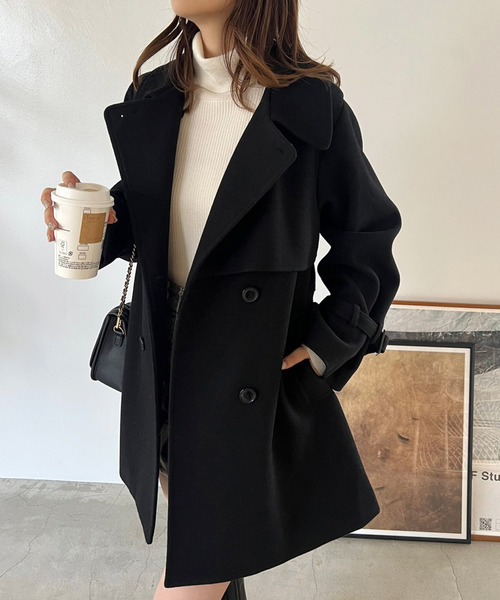 「one after another NICE CLAUP」 ピーコート FREE ホワイト×ブラック レディース_画像3